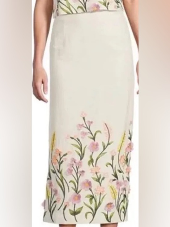 ANTONIO MELANI Dresses & Skirts - ANTONIO MELANI White Maxi Skirt with Pink and Green Floral Border
